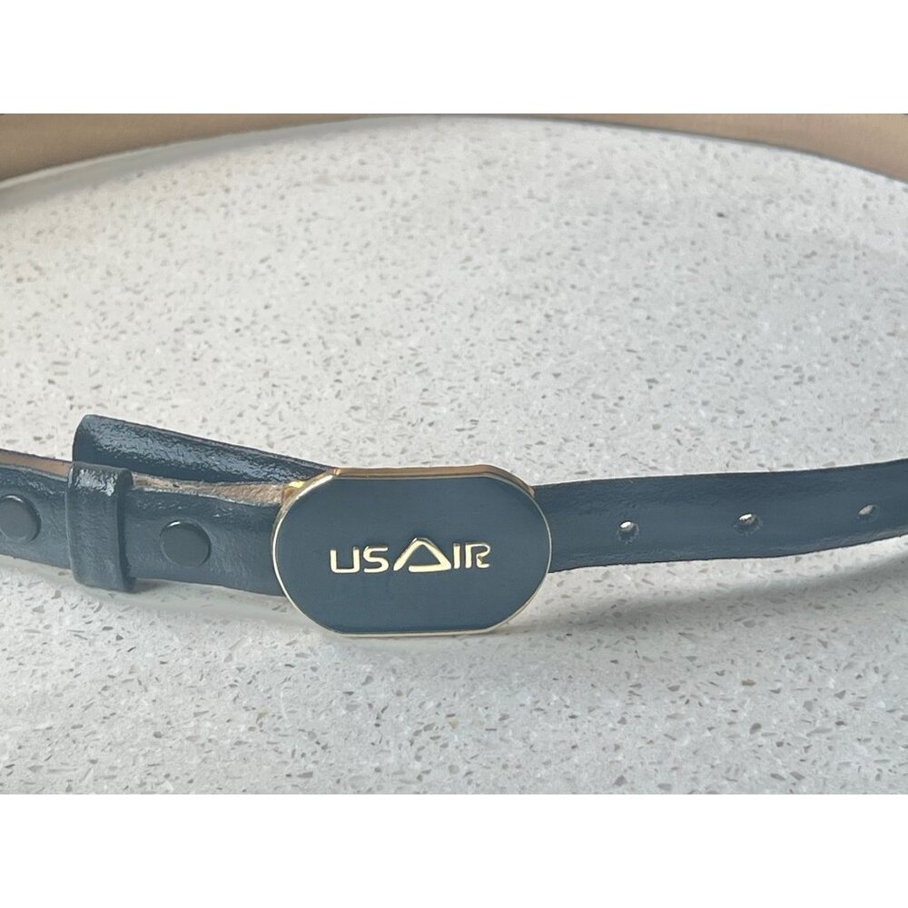 US Air Dark Blue Leather Belt with Enamel Buckle 26.5” to 30” Vintage Aviation